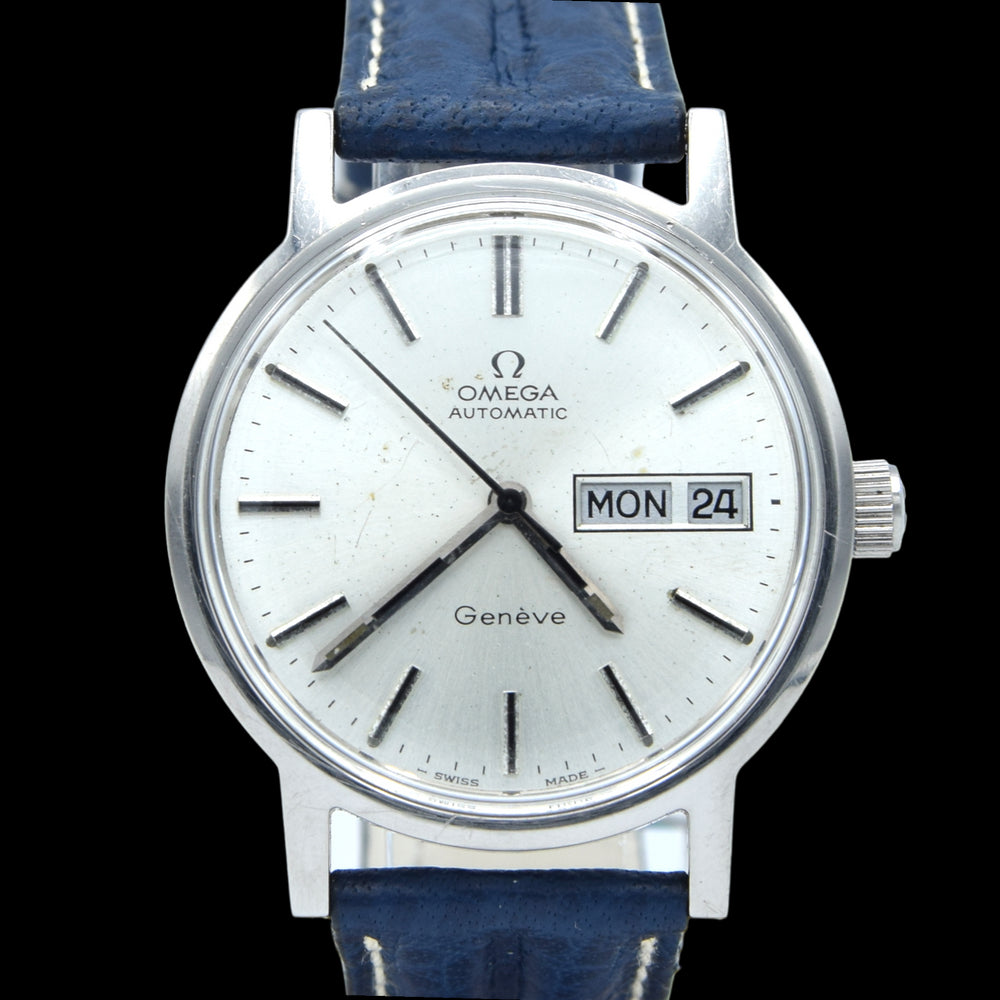 1972 Omega Geneve Automatic Wristwatch - Day Date Model 166.0117 with Silvered Dial
