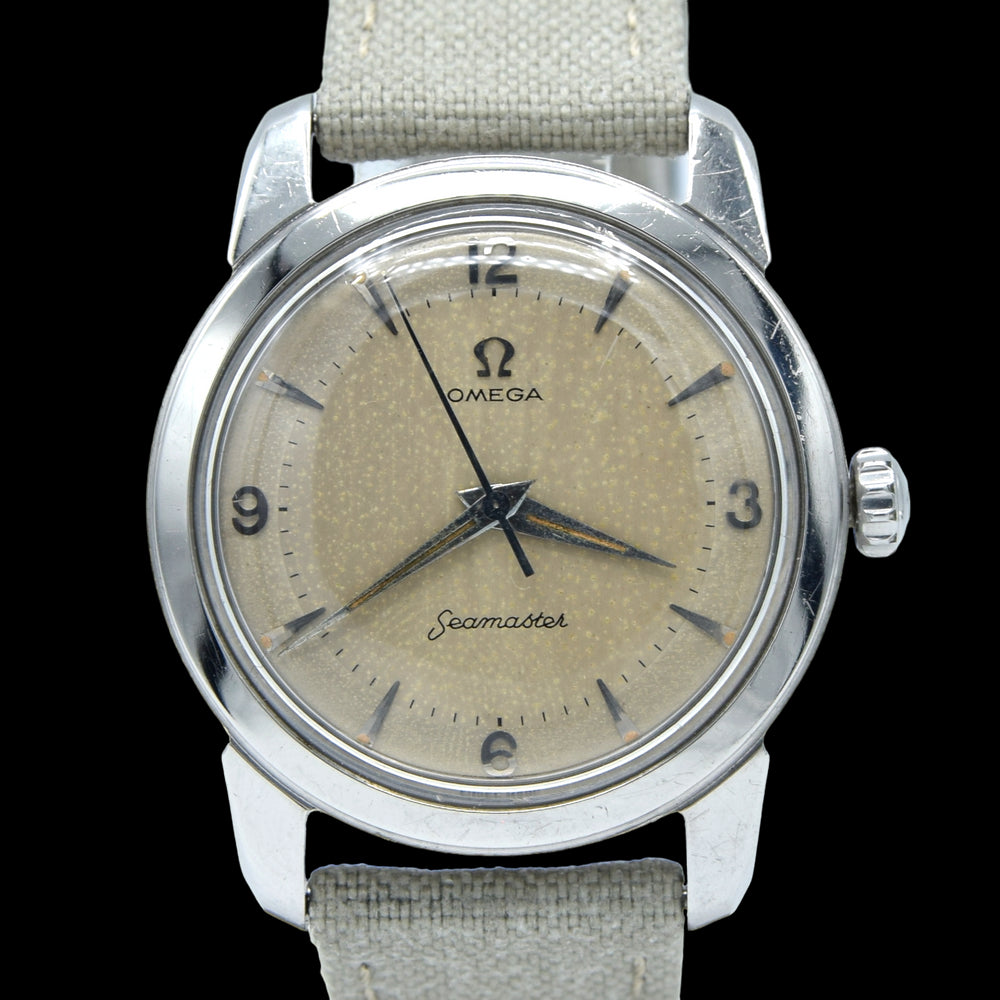 1956 Omega Seamaster Manual Wind 2154 with Mixed Arabic Figures in Stainless Steel Denisteel England