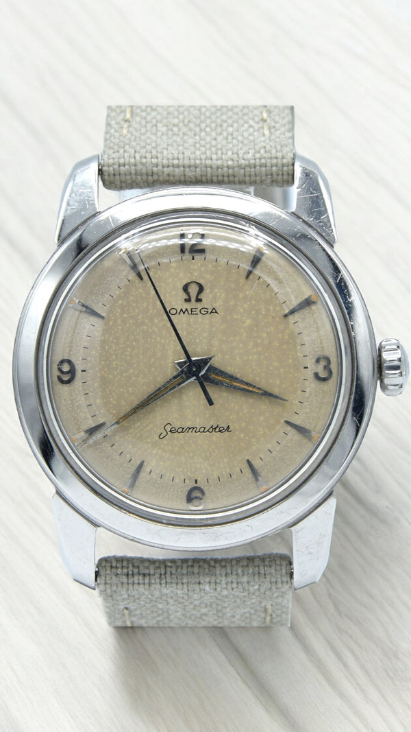 1956 Omega Seamaster Manual Wind 2154 with Mixed Arabic Figures in Stainless Steel Denisteel England