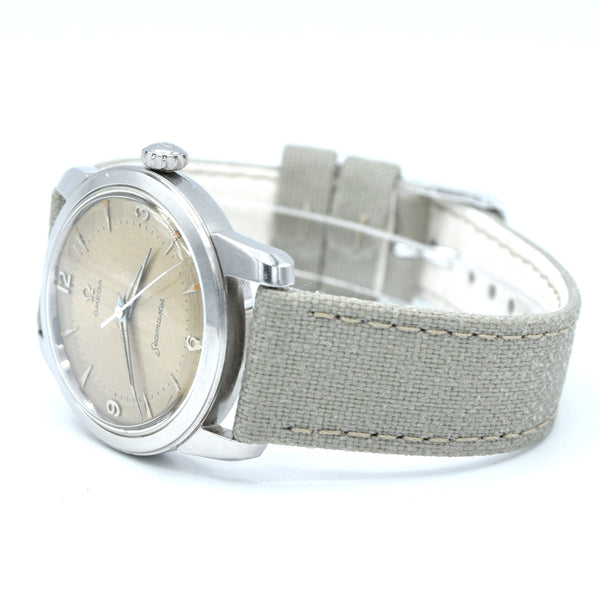 1956 Omega Seamaster Manual Wind 2154 with Mixed Arabic Figures in Stainless Steel Denisteel England