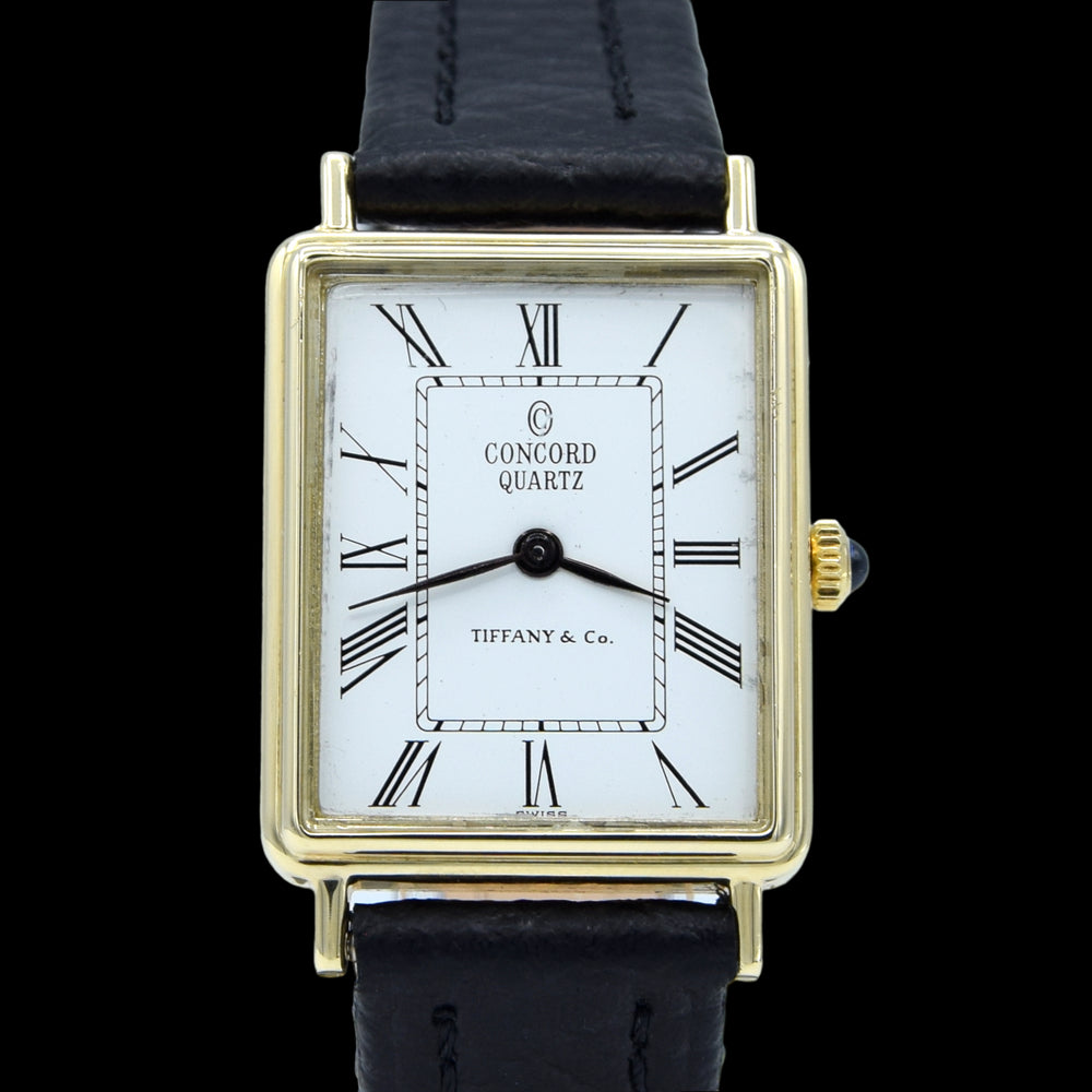 1980s Concord for Tiffany & Co tank watch in Solid 14ct Gold - Roman numeral dial