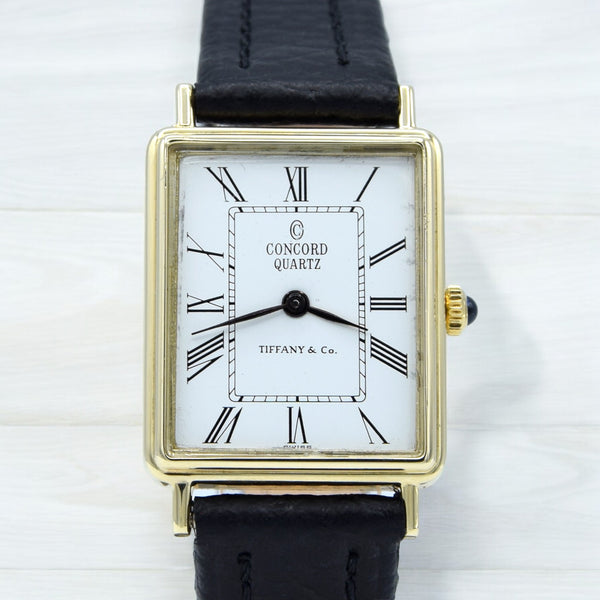 1980s Concord for Tiffany & Co tank watch in Solid 14ct Gold - Roman numeral dial