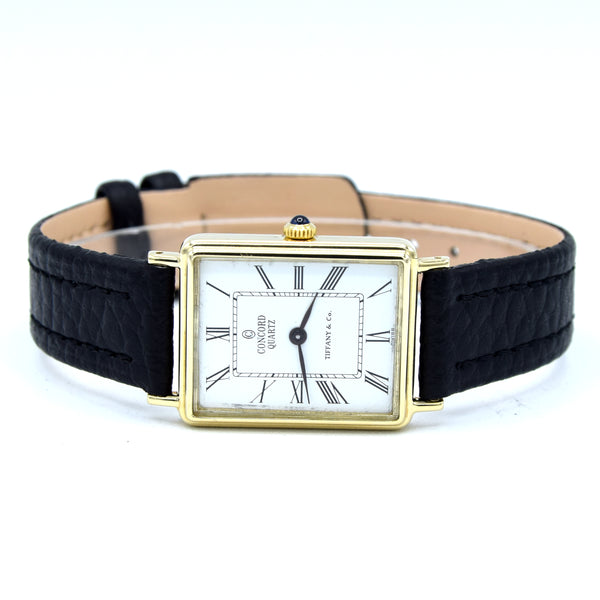 1980s Concord for Tiffany & Co tank watch in Solid 14ct Gold - Roman numeral dial