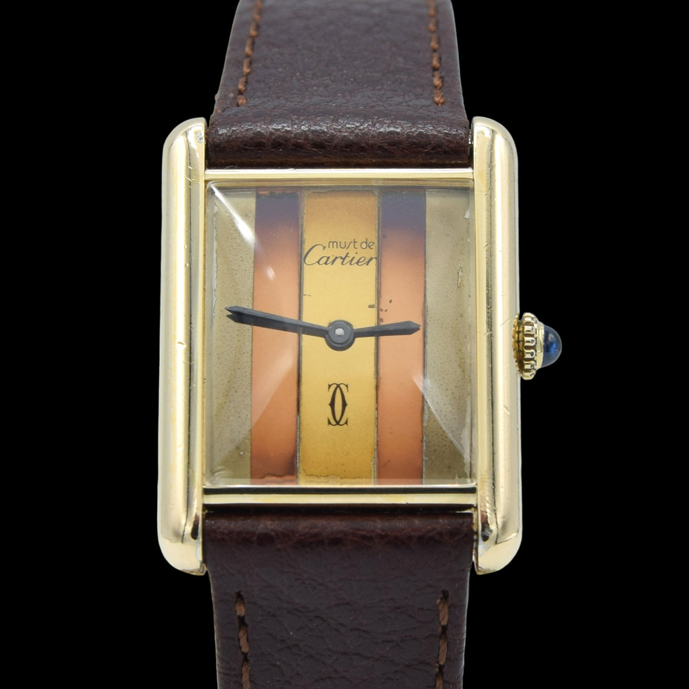 1970s Cartier Tank Mechanical unisex Manual Wind with Tri Colour - Trinity Dial in silver Gilt