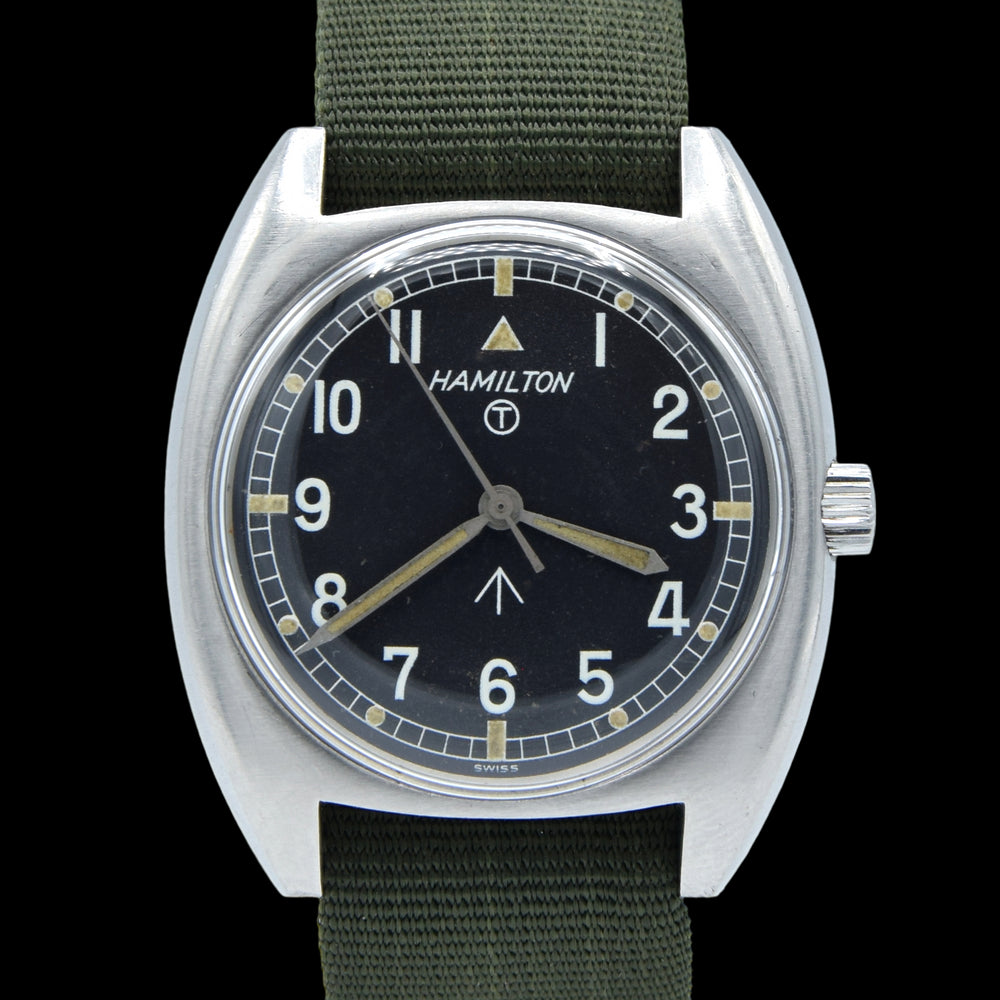 1973 Hamilton W10-6645-99 Mechanical British Military Issue Wristwatch Hacking Seconds 1st Year of Production