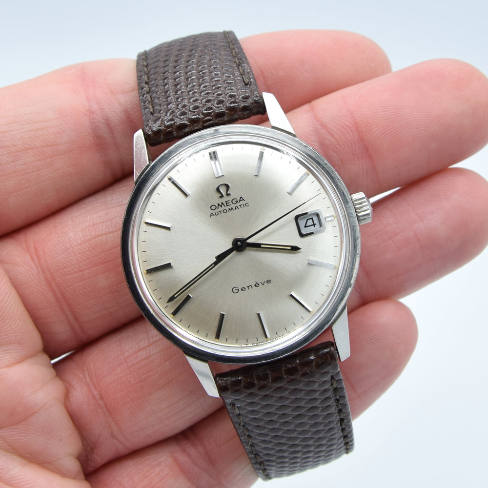 1968 Omega Seamaster Genève Automatic Date Model 166.002 with Mint Condition Satin Silver Dial in Stainless Steel Case