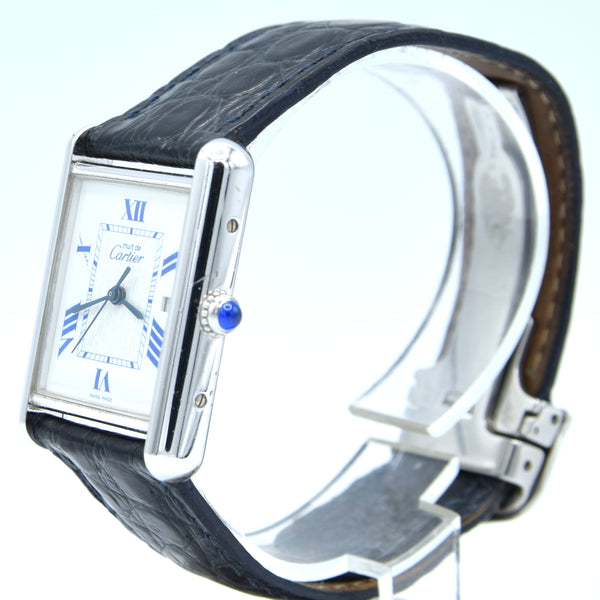 2001 Large Cartier Tank Date with Roman Numerals Model 2414 in Silver with Deployment Clasp, Box and Papers