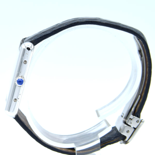 2001 Large Cartier Tank Date with Roman Numerals Model 2414 in Silver with Deployment Clasp, Box and Papers