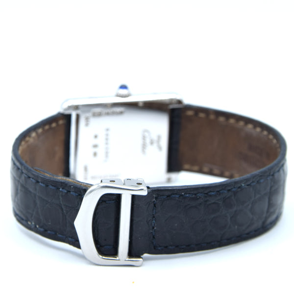 2001 Large Cartier Tank Date with Roman Numerals Model 2414 in Silver with Deployment Clasp, Box and Papers