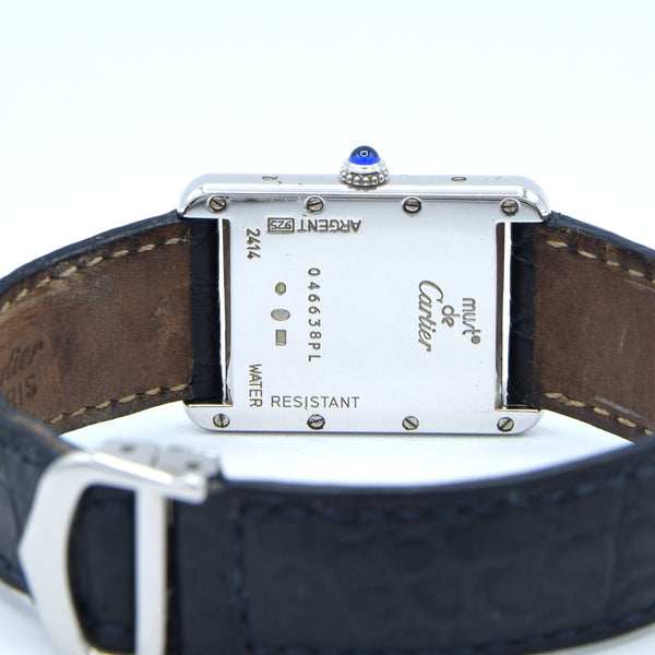 2001 Large Cartier Tank Date with Roman Numerals Model 2414 in Silver with Deployment Clasp, Box and Papers