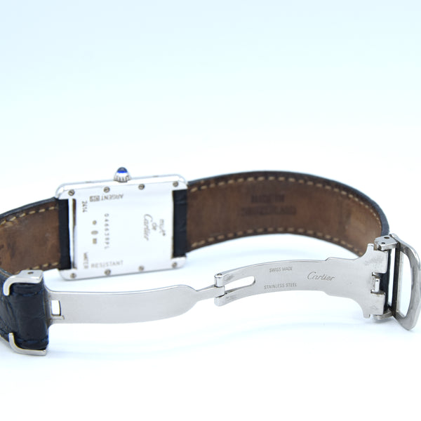 2001 Large Cartier Tank Date with Roman Numerals Model 2414 in Silver with Deployment Clasp, Box and Papers