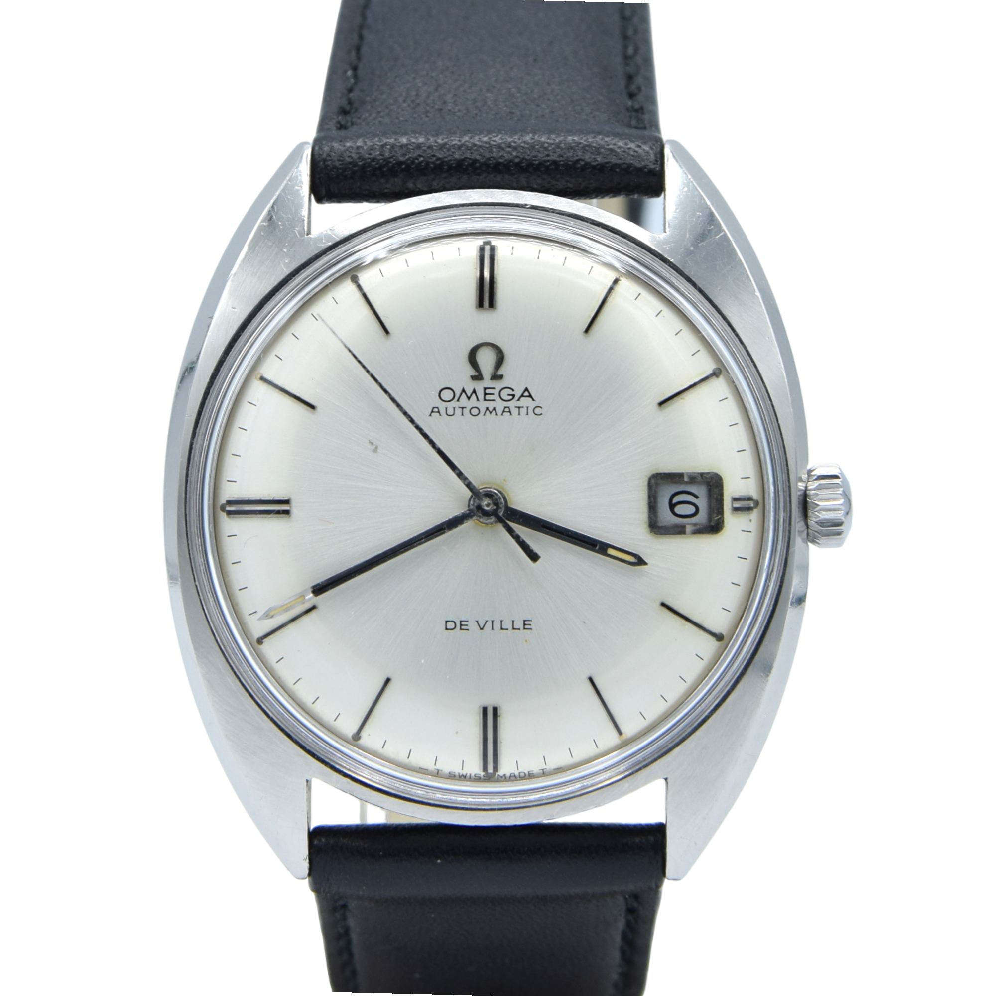 1968 Elegant Omega De Ville Automatic Date Model 166.029 in Stainless Steel with Box & Papers