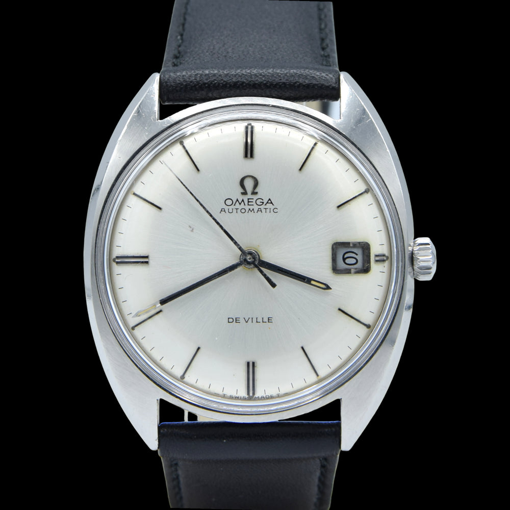 1968 Elegant Omega De Ville Automatic Date Model 166.029 in Stainless Steel with Box & Papers