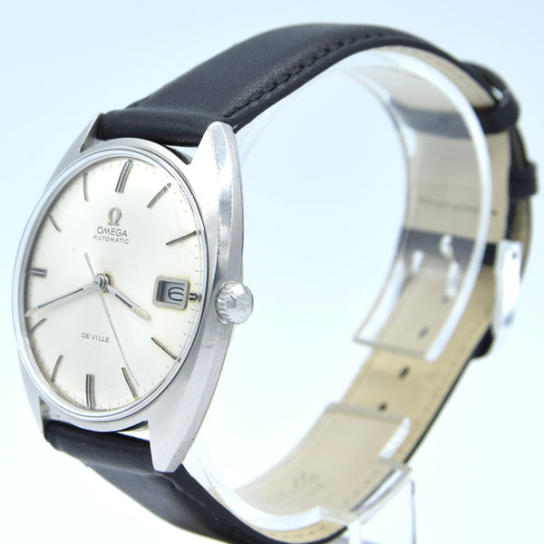 1968 Elegant Omega De Ville Automatic Date Model 166.029 in Stainless Steel with Box & Papers