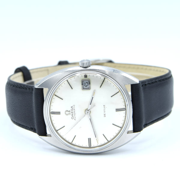 1968 Elegant Omega De Ville Automatic Date Model 166.029 in Stainless Steel with Box & Papers
