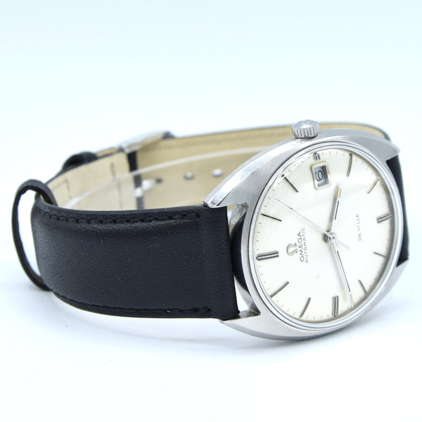 1968 Elegant Omega De Ville Automatic Date Model 166.029 in Stainless Steel with Box & Papers