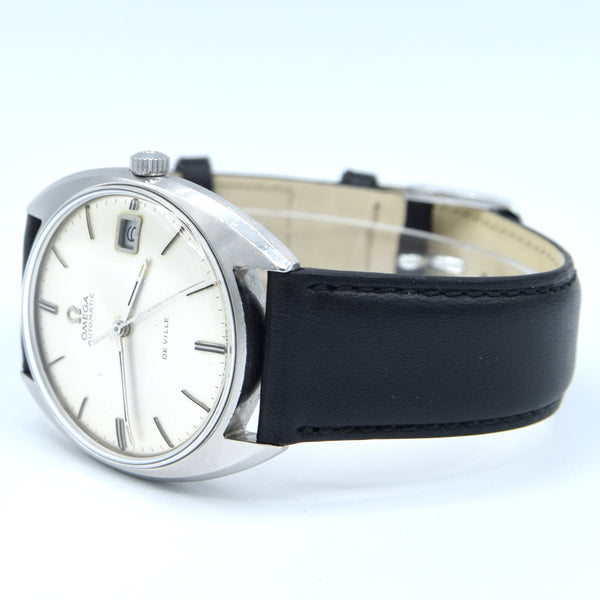 1968 Elegant Omega De Ville Automatic Date Model 166.029 in Stainless Steel with Box & Papers
