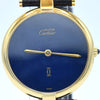 1990s Cartier Ronde with Lapis-Type Dial and Vendôme Lugs in 925 Sterling Silver Gilt Vermeil Case with Box