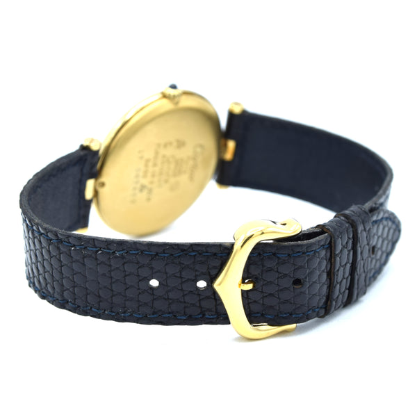 1990s Cartier Ronde with Lapis-Type Dial and Vendôme Lugs in 925 Sterling Silver Gilt Vermeil Case with Box