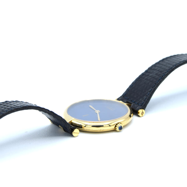 1990s Cartier Ronde with Lapis-Type Dial and Vendôme Lugs in 925 Sterling Silver Gilt Vermeil Case with Box