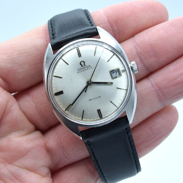 1968 Elegant Omega De Ville Automatic Date Model 166.029 in Stainless Steel with Box & Papers