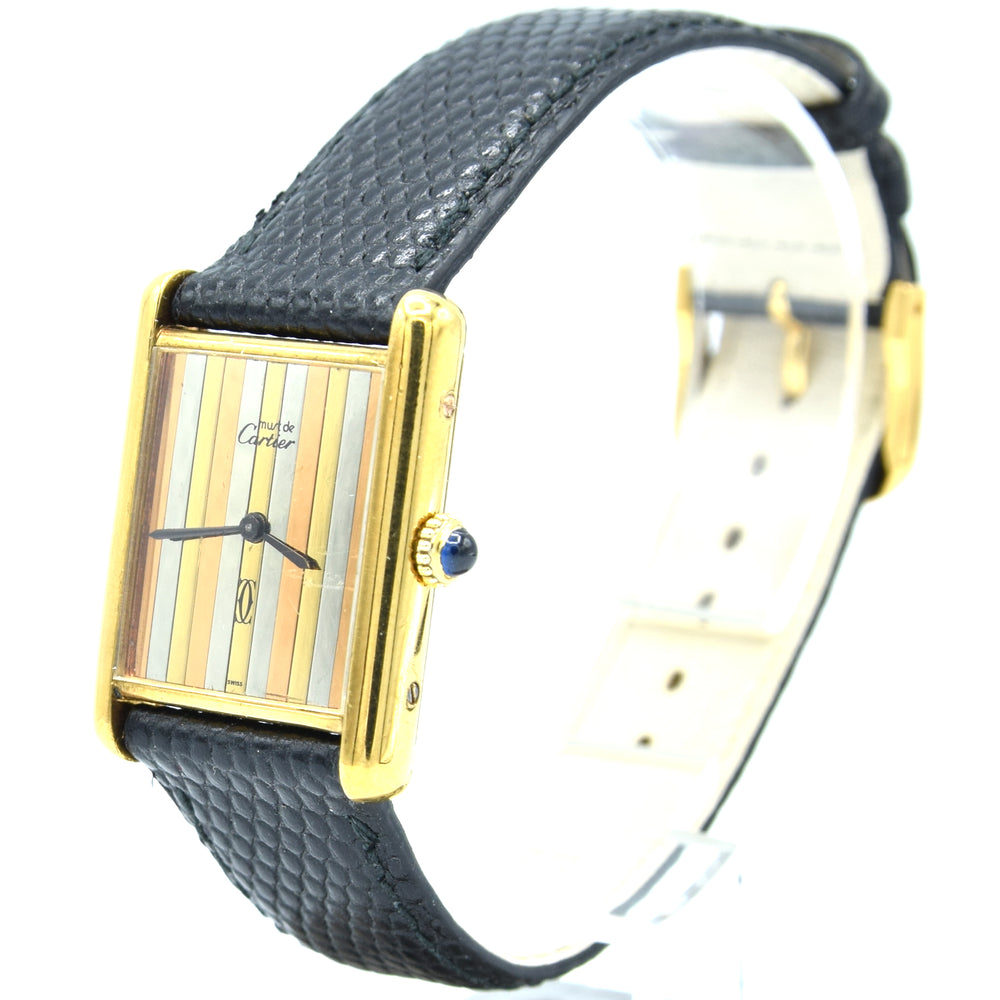 1970s Cartier Tank Mechanical Manual Wind with Tri Colour "Trinity" Dial in Sterling Silver 925 Vermeil Gilt