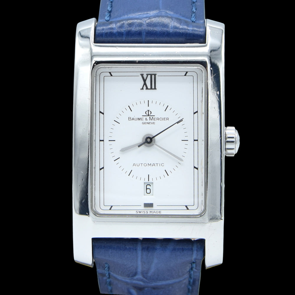 1990s Baume & Mercier Hampton MV045120 Automatic Date Wristwatch with White Dial on Deployment