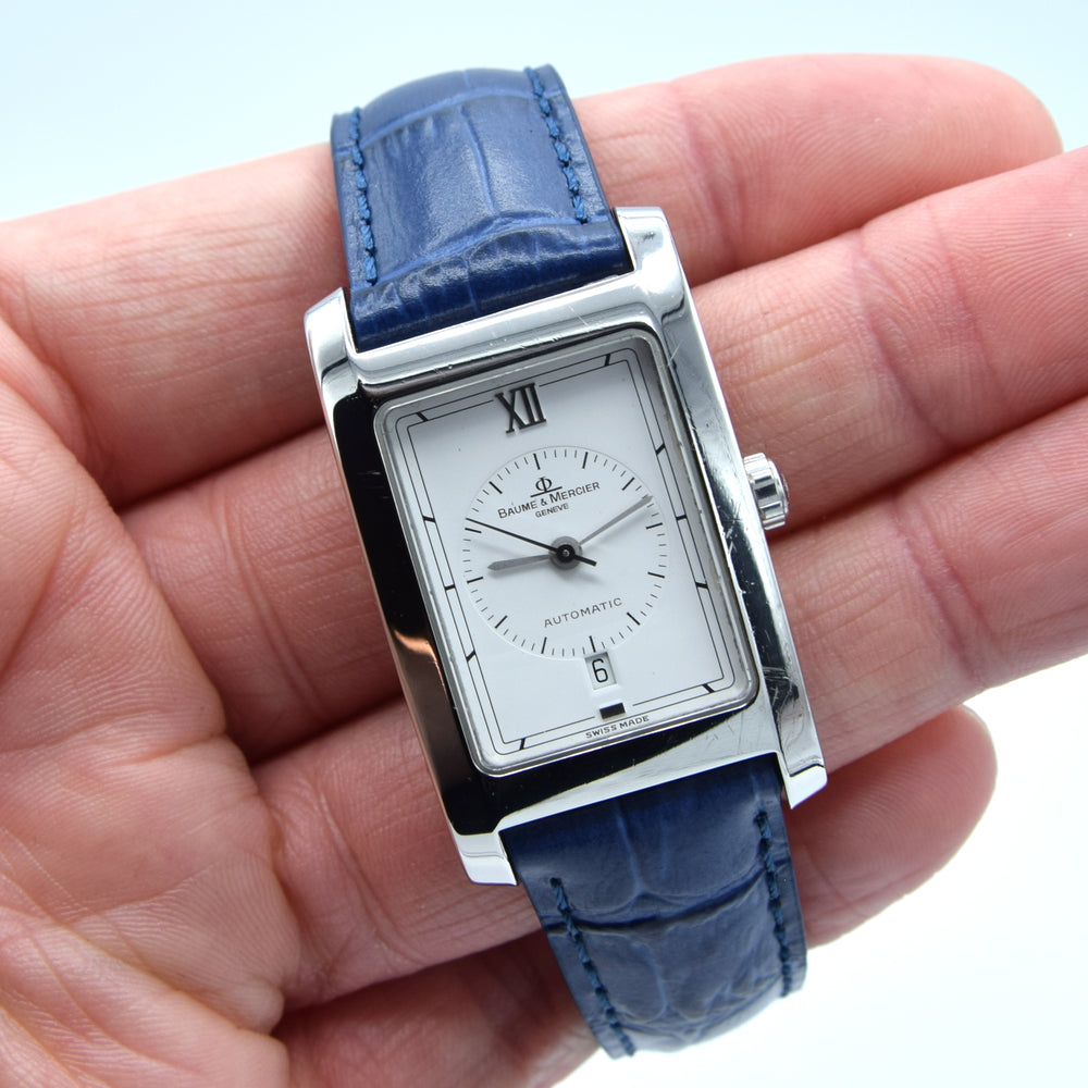 1990s Baume & Mercier Hampton MV045120 Automatic Date Wristwatch with White Dial on Deployment