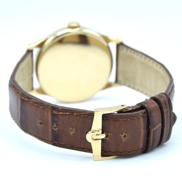 1952 Omega Manual Wind Dress Watch Model 13322 in 9ct Gold with Mixed Arrow and Arabic Numerals Sub Seconds with Box, Books and Original Gold Buckle