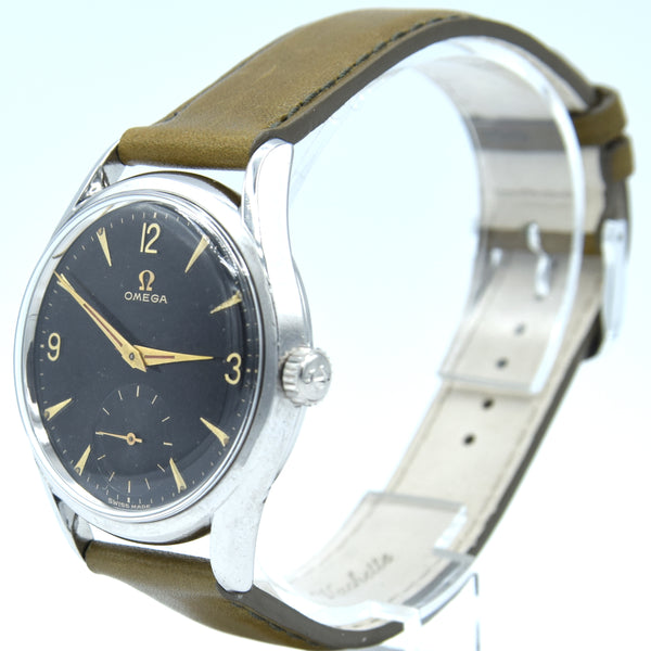1947 Omega Classic Black Dial Dress Watch Model 2791 with Sub Seconds in Stainless Steel