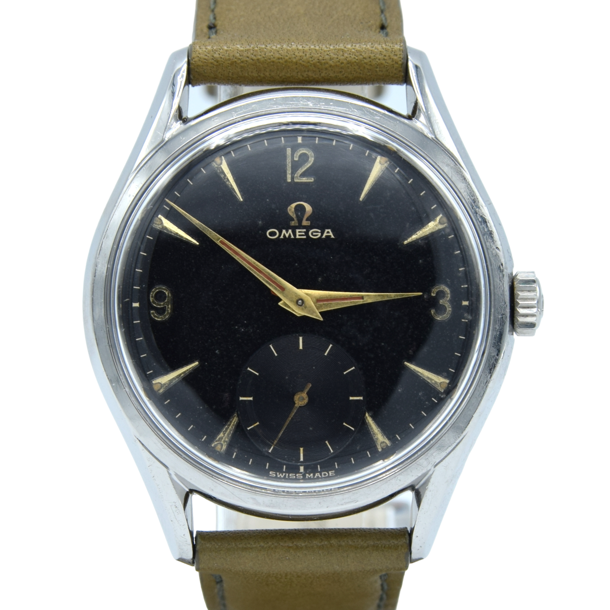 1947 Omega Classic Black Dial Dress Watch Model 2791 with Sub Seconds in Stainless Steel