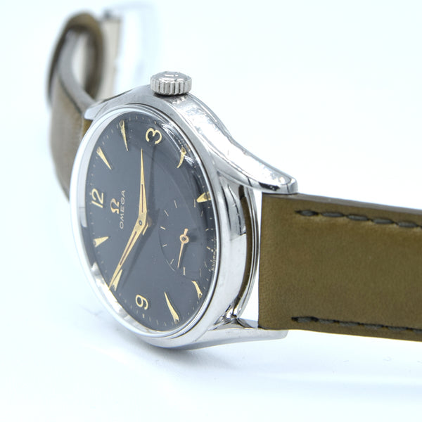 1947 Omega Classic Black Dial Dress Watch Model 2791 with Sub Seconds in Stainless Steel