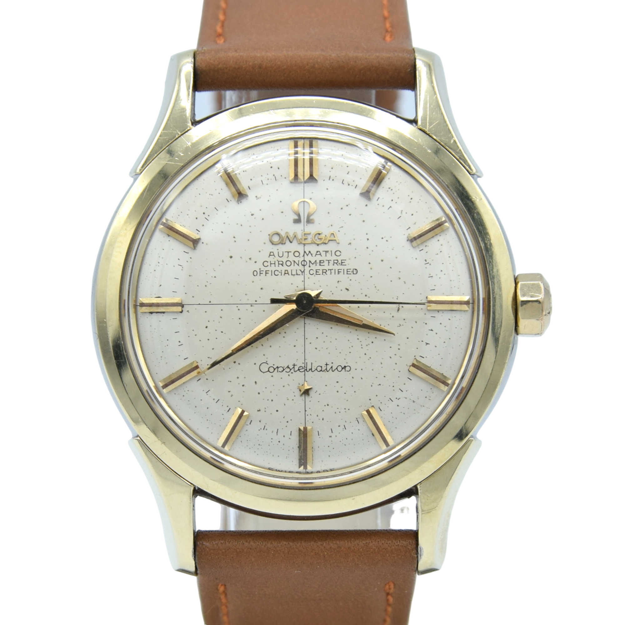 1956 Omega Constellation Chronometer early Model 2852 with Crosshair patina Dial in Gold Capped Case
