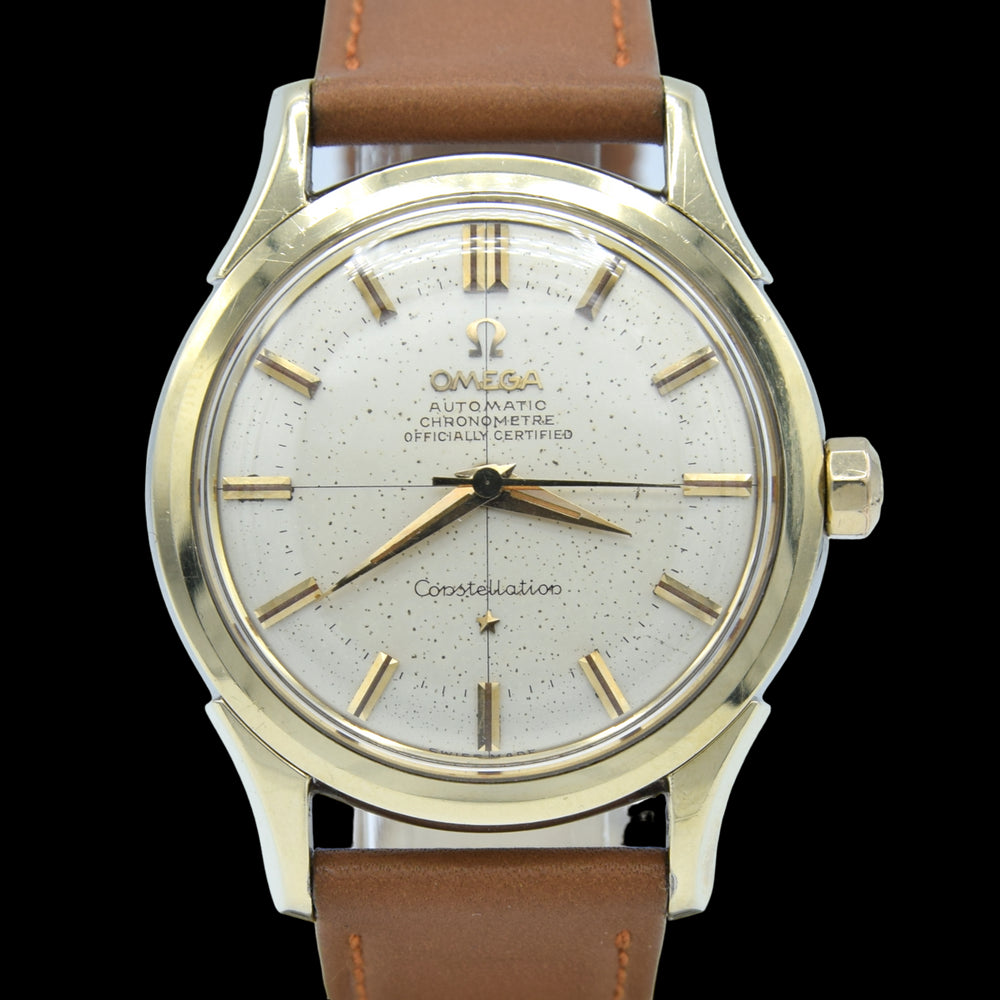 1956 Omega Constellation Chronometer Early Model 2852 with Crosshair Patina Dial in Gold Capped Case