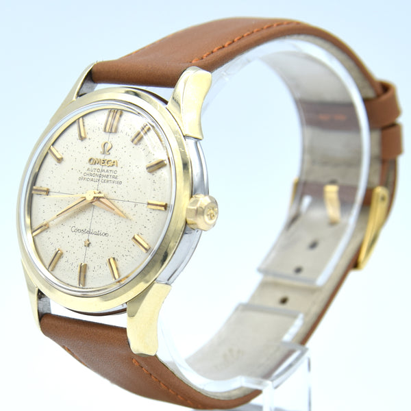 1956 Omega Constellation Chronometer Early Model 2852 with Crosshair Patina Dial in Gold Capped Case