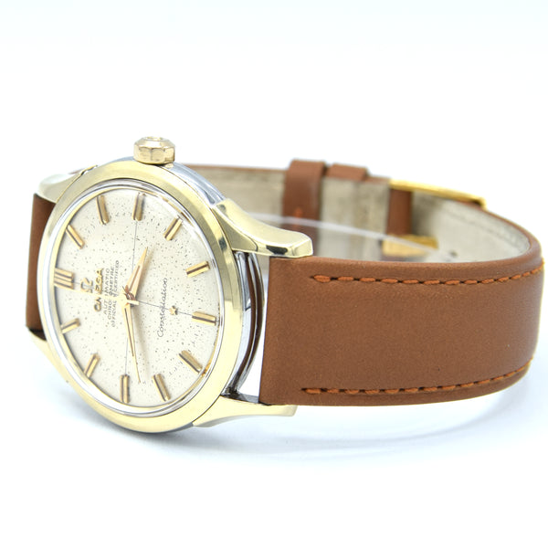 1956 Omega Constellation Chronometer Early Model 2852 with Crosshair Patina Dial in Gold Capped Case