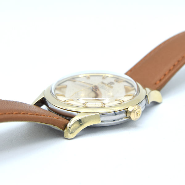 1956 Omega Constellation Chronometer Early Model 2852 with Crosshair Patina Dial in Gold Capped Case