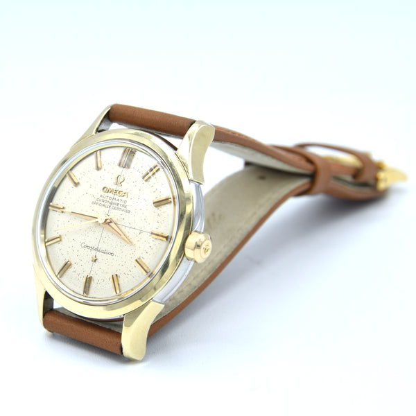 1956 Omega Constellation Chronometer Early Model 2852 with Crosshair Patina Dial in Gold Capped Case