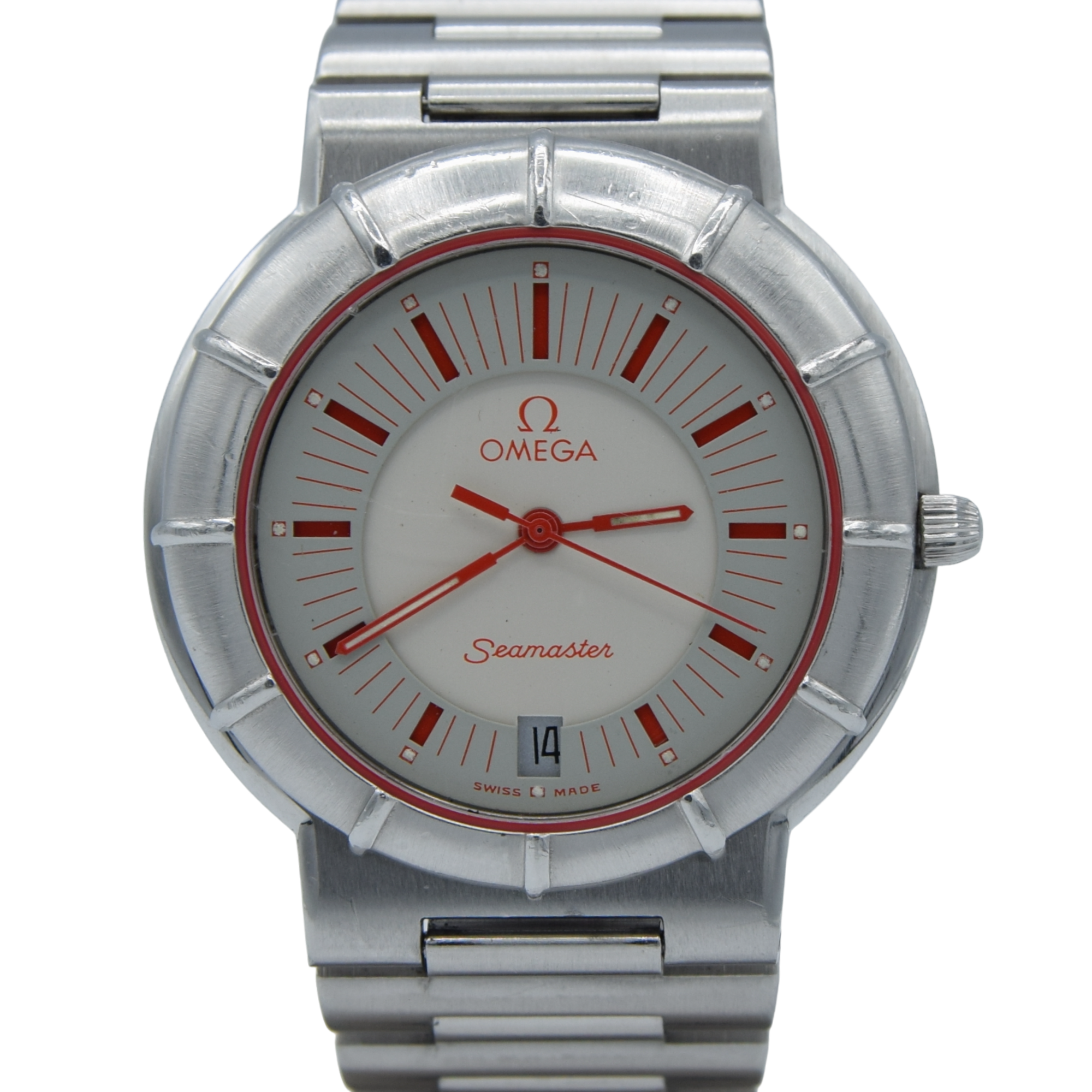 1986 Rare Omega Seamaster Dynamic II 'Spider' Quartz Date with Two Tone Silver Dial Model 196.0301 in Stainless Steel on Bracelet