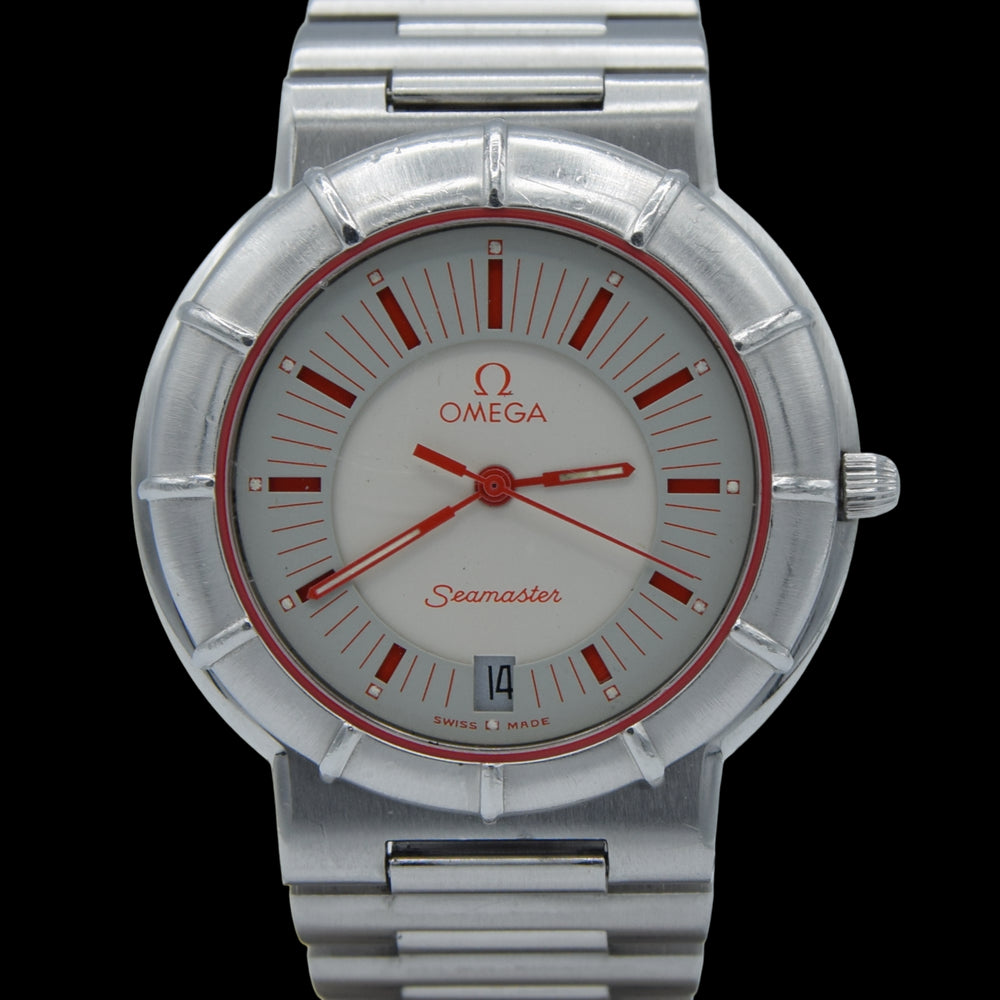 1986 Rare Omega Seamaster Dynamic II 'Spider' Quartz Date with Two Tone Silver Dial Model 196.0301 in Stainless Steel on Bracelet