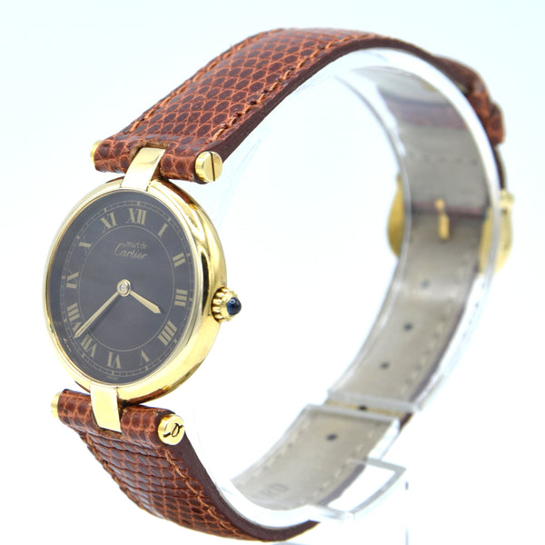 1990s Ladies Cartier 'Must de' Ronde Vendôme with Rare Spider Web Roman Dial in Vermeil 925 Silver Gilt Case