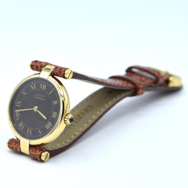 1990s Ladies Cartier 'Must de' Ronde Vendôme with Rare Spider Web Roman Dial in Vermeil 925 Silver Gilt Case