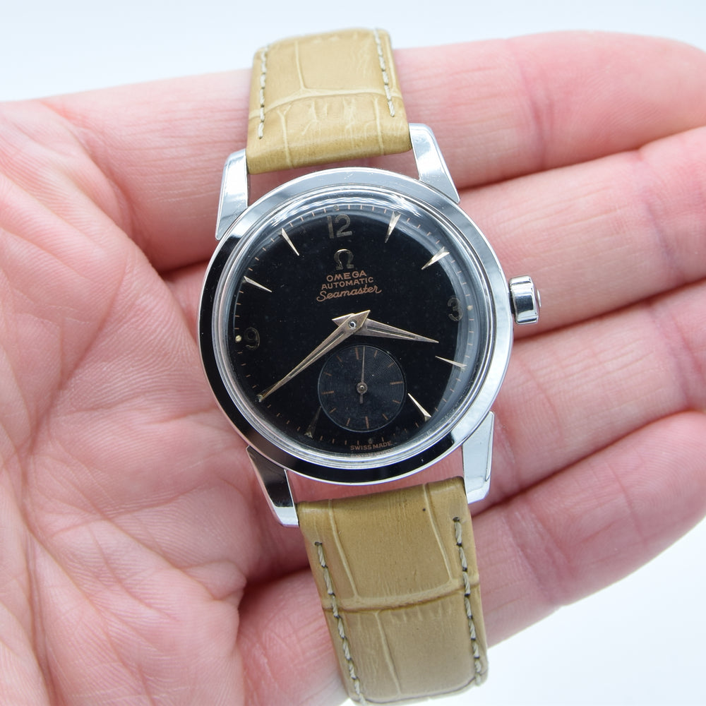 1956 Omega Seamaster Automatic Wristwatch Model 2846/2848 with Original Gilt Black Dial