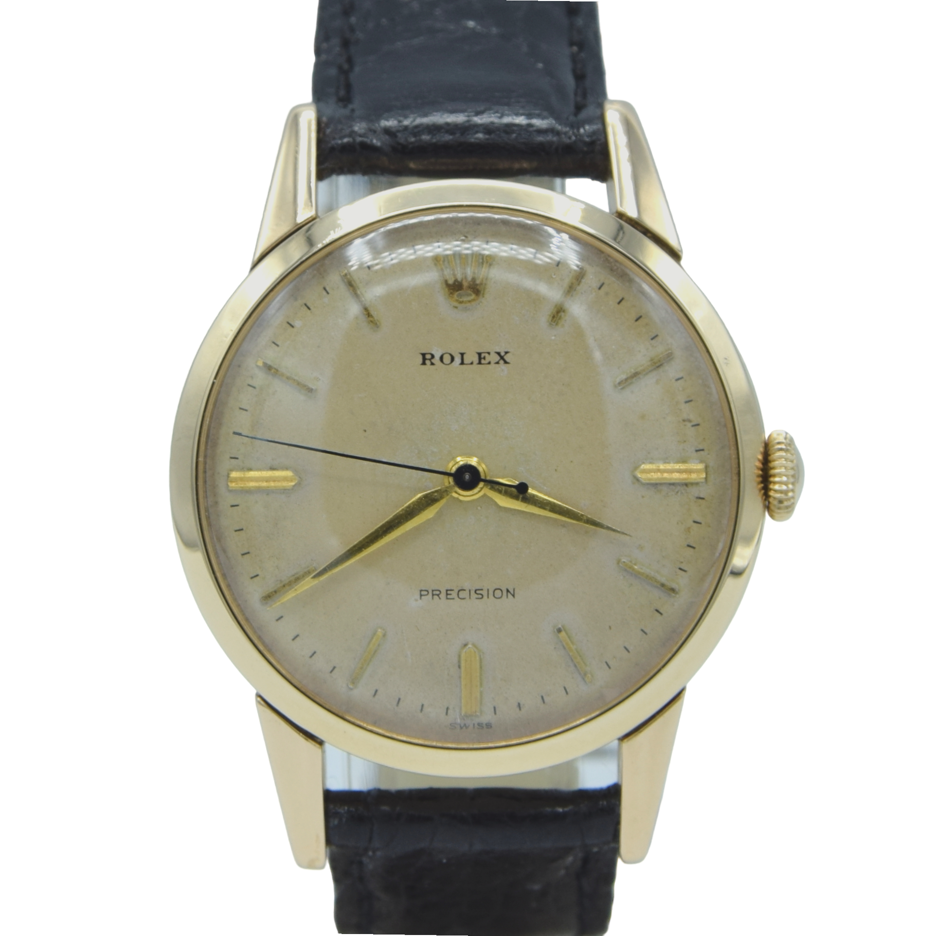 1959 Rolex Precision Dress Wristwatch in Solid 9ct Gold with Patina Dial in 32mm Unisex Model 14075