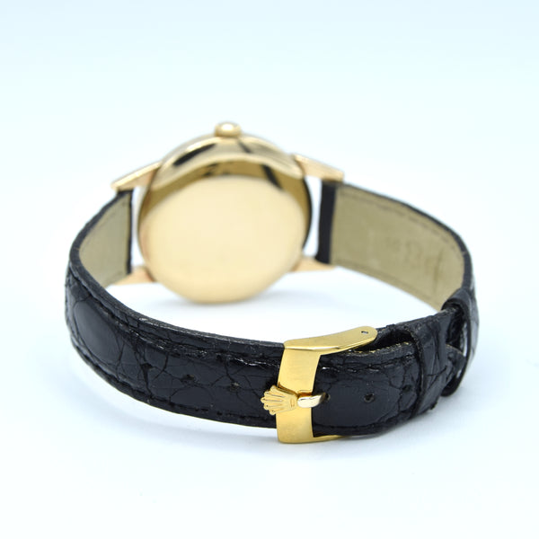 1959 Rolex Precision Dress Wristwatch in Solid 9ct Gold with Patina Dial in 32mm Unisex Model 14075