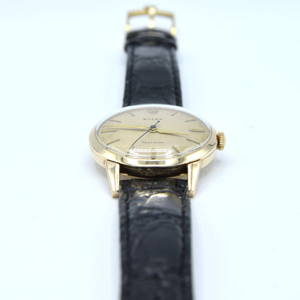 1959 Rolex Precision Dress Wristwatch in Solid 9ct Gold with Patina Dial in 32mm Unisex Model 14075