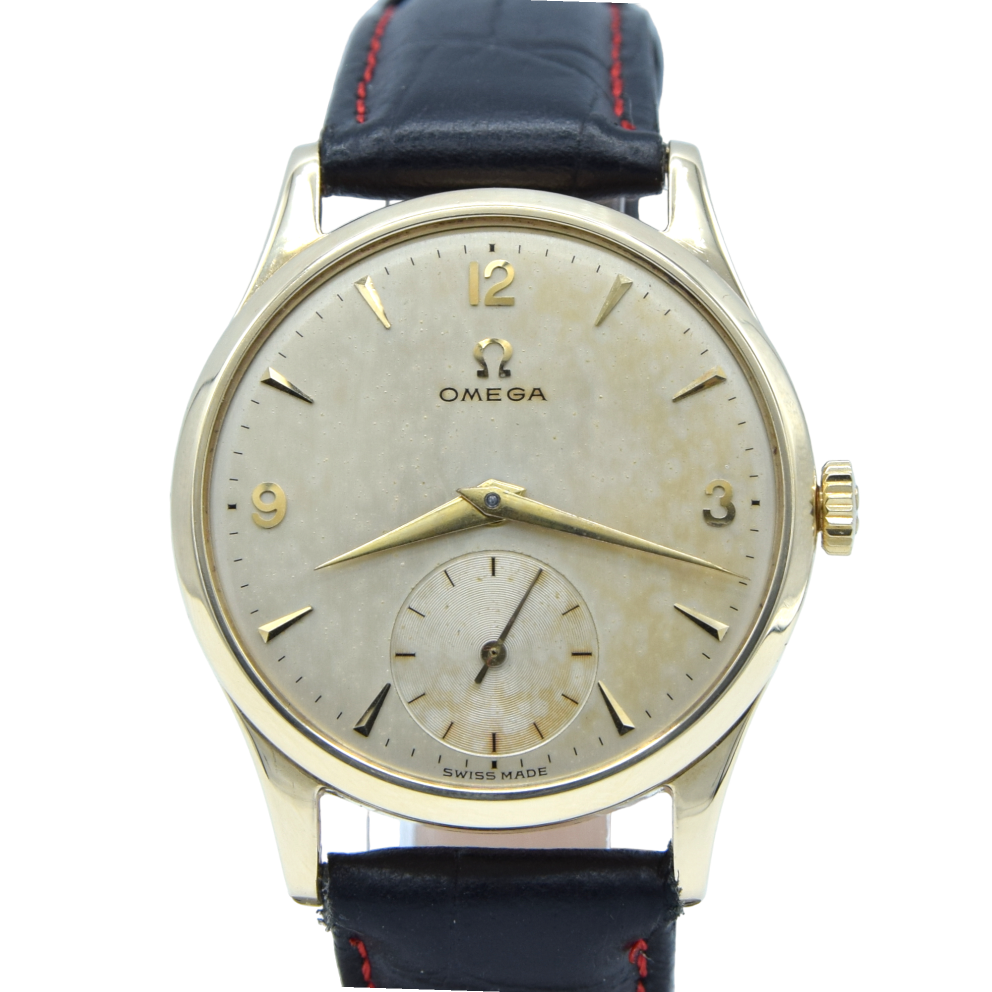 1952 Omega Dress Watch Model 13322 in 9ct Gold with Mother of Pearl Patina Effect Dial with Sub Seconds and Original 9ct Gold Buckle