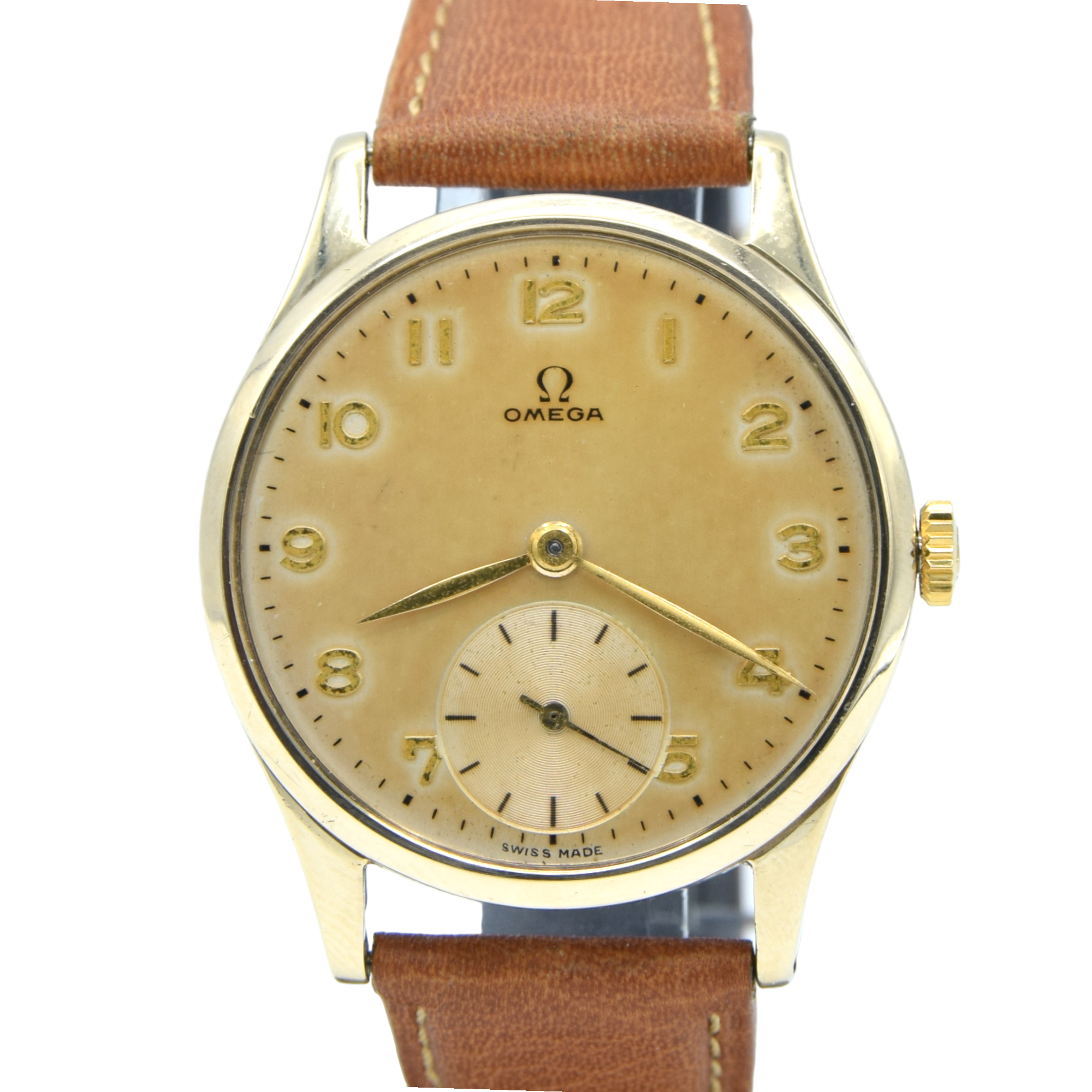 1949 Omega Classic Manual Wind Dress Watch with Arabic Numerals Model 13322 in Solid 9ct Gold Case