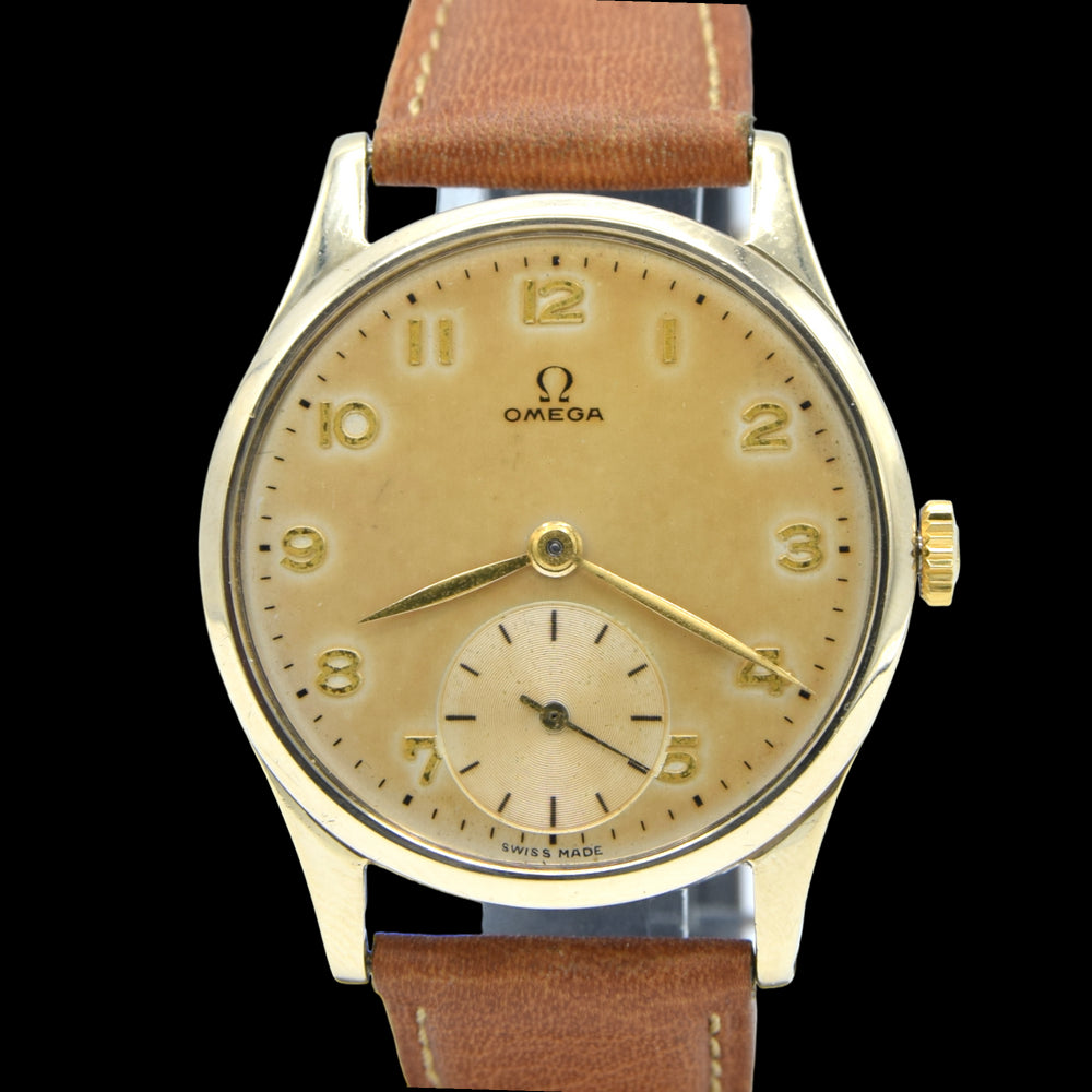 1949 Omega Classic Manual Wind Dress Watch with Arabic Numerals Model 13322 in Solid 9ct Gold Case