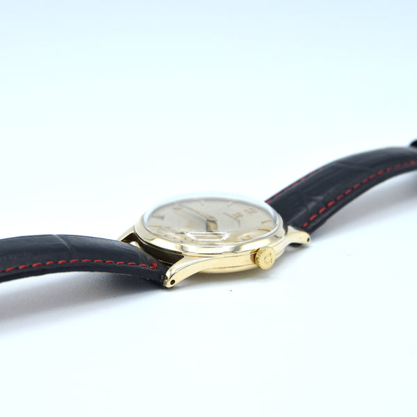 1952 Omega Dress Watch Model 13322 in 9ct Gold with Mother of Pearl Patina Effect Dial with Sub Seconds and Original 9ct Gold Buckle